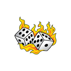 flaming on fire burning white dice risk taker gamble vector art - 142351225