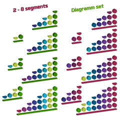 Set of left-sided isometric diagram with levels volumetric circles. 3D graphics templates. Colorful infographics elements. Vector