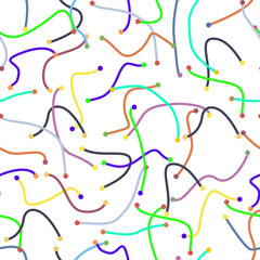 Seamless psychodelic vector pattern with colored points and lines for wrapping, ceramic, textile, cards, fabric