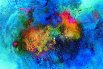 Cosmic space and stars, color cosmic abstract background. Computer collage from original painting.