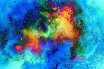 Naklejka na ściany i meble Cosmic space and stars, color cosmic abstract background. Computer collage from original painting.