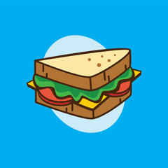 delicious yummy sandwich for breakfast cartoon theme vector