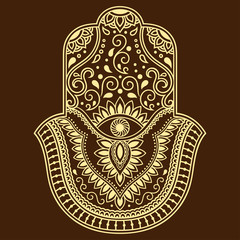 Vector hamsa hand drawn symbol. Decorative pattern in oriental style for the interior decoration and drawings with henna. The ancient symbol of the " Hand of Fatima ".