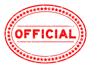 Grunge red official oval rubber seal stamp on white background