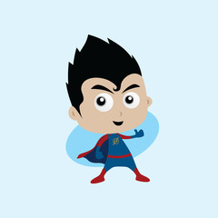 Adorable and amazing cartoon superhero in classic pose