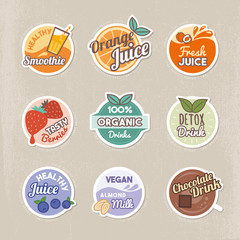 Healthy drinks vintage badges collection