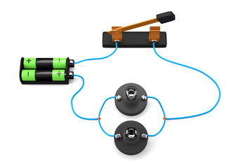 Simple electric circuit (parallel) on white background.