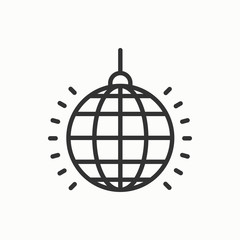 Fototapeta premium Disco ball icon. Disco, dance, nightlife club. Party celebration birthday holidays event carnival festive. Thin line party basic element icon. Vector simple linear design. Illustration. Symbols.