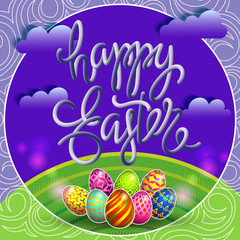 hand drawn lettering Happy Easter against the blue sky and clouds_6-2