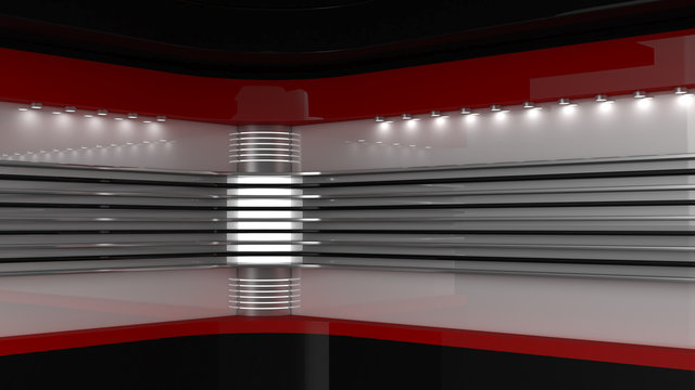 Tv Studio. Backdrop for TV shows .TV on wall. News studio. The perfect backdrop for any green screen or chroma key video or photo production. 3D rendering.