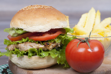 Delicious homemade burger with chicken