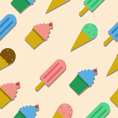 Seamless pattern with ice cream and cup cake