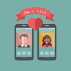 Vector illustration of online dating man and woman app icons in flat style.