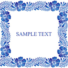 Traditional Russian vector seamless pattern frame in gzhel style. Can be used for banner, card, web design etc