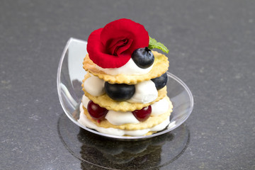 Mini canapes with elements of molecular cuisine on stone 