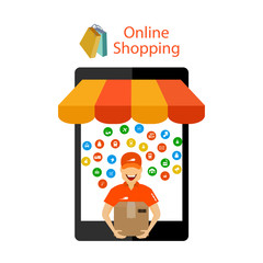 concept of tablet marketing, delivery and online shopping