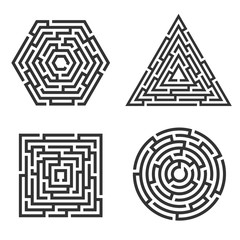 Set of 4 maze - square, circle, triangle, hexagon icon. Business concept. Labyrinth vector illustration. - 142359803