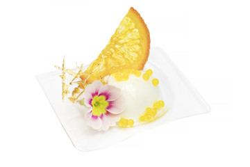 Mini canap with elements of molecular kitchen on white background 