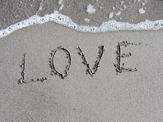 LOVE written on beach.