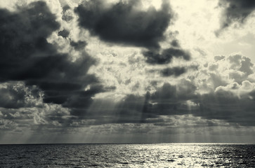 background of beach and sea, black and white image
