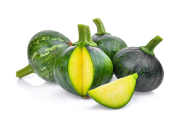 young green pumpkin isolated on white background