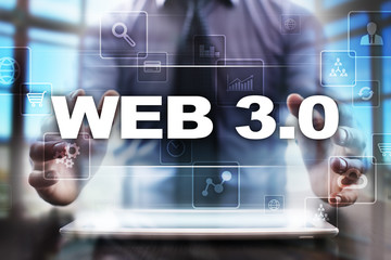 Fototapeta na wymiar Businessman using tablet pc and selecting web 3.0.