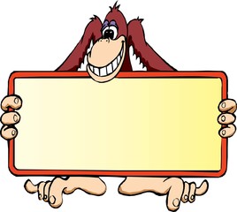 Monkey cartoon holds poster