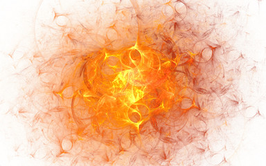 3D rendering and isolated abstract fire flame fractal on white background