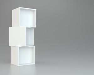 box shelves white. 3d rendering on gray background.