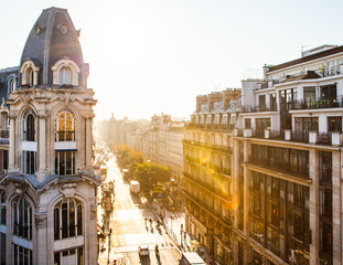 Street view in sunshine, Paris, France, Europe 
