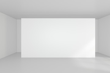Empty blank billboard in white interior. 3d rendering.