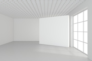 Fototapeta premium Empty blank billboard in white interior. 3d rendering.