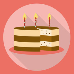 Birthday cake icon flat style with long shadow