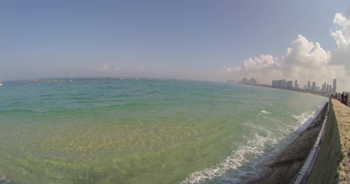 TEL AVIV. March 20, 2017.Panoramic landscape view of Tel Aviv from the old city of Jaffa Yafo city promenade.

