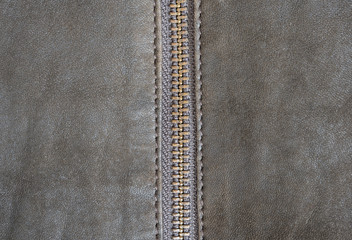 Brown leather texture and zipper background.