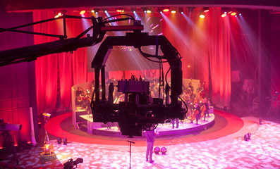 Television broadcast from the theater. Professional digital video camera.