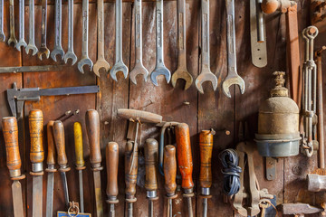 Old tool panel with various tools