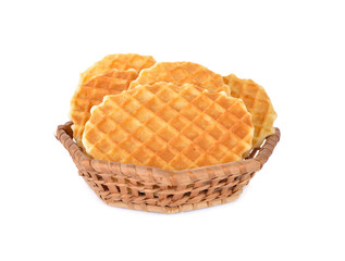 crispy waffle with butter flavour in the basket and on white background