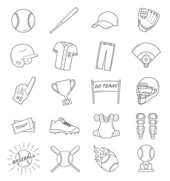 Baseball outline icon set. Baseball elements