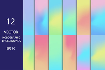 Set of 12 vector holographic backgrounds.