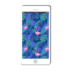Mobile Phone Icon with trendy tropical background. vector illustration.