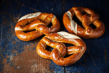 Pretzels on wooden rustic background