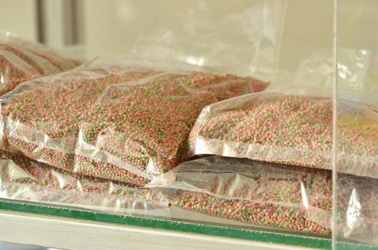 fish food with plastic bag packing for sale in pet shop