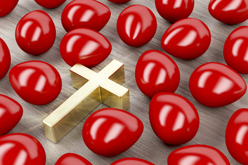 Easter decoration with eggs and cross