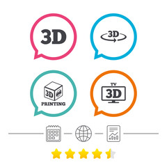 3d technology icons. Printer, rotation arrow.