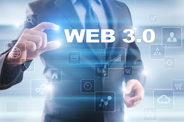 Businessman selecting web 3.0 on virtual screen.