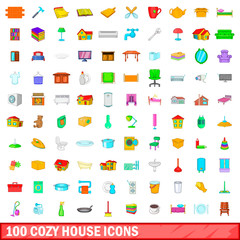 Fototapeta premium 100 cozy house icons set, cartoon style