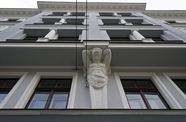 Riga, the former KGB building, architectural elements of the building, eclecticism, atlant
