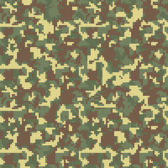 Camouflage pattern background seamless vector illustration. Classic clothing style masking camo repeat print. Green brown black olive colors forest texture