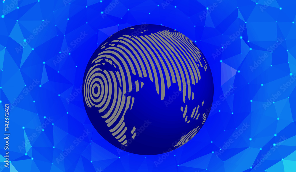 Poster abstract map of the planet earth on a background of a grid of triangles. vector illustration